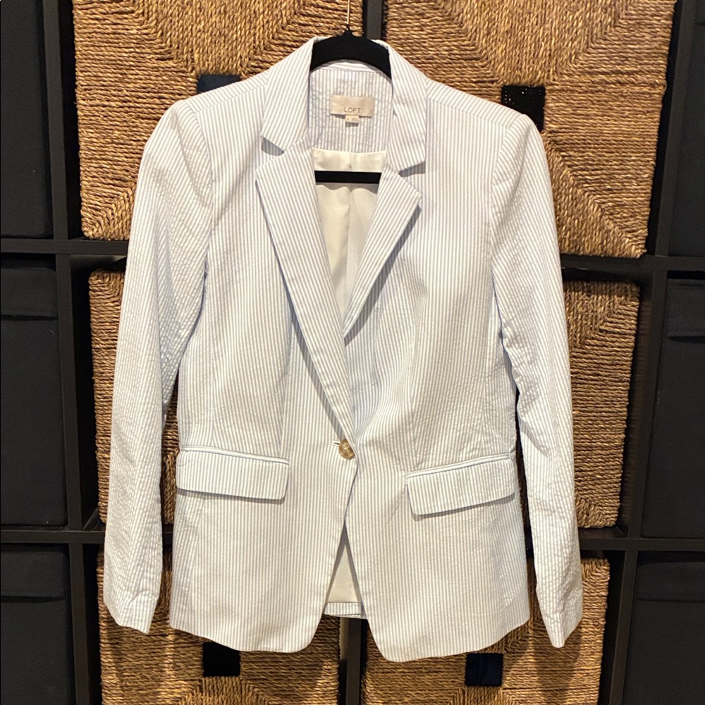 LOFT Blue and White Striped Blazer